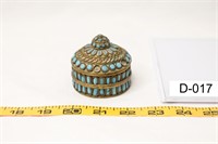 Brass Round Trinket Box with Inset Turquoise