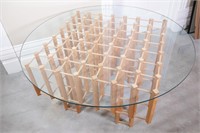 Round Glass Coffee Table on Wood Base