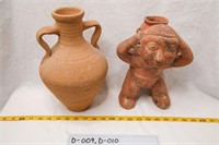 Two Handle Red Clay Jug  & Red Clay Figure