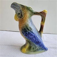 Majolica porcelain parrot pitcher/vase