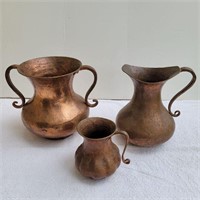 3 hammered copper  vessels