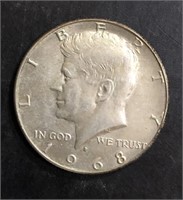 1968-D KENNEDY 40% SILVER HALF DOLLAR