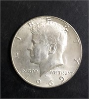 1969-D KENNEDY 40% SILVER HALF DOLLAR