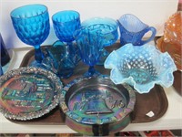 blue & Carnival glass-Fenton Colonial plate