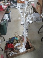 white xmas tree 42" red glass tree-wood orns-boxes