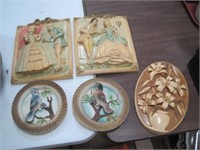 5 plaster bas relief wall plaques lg is 10" x 9"