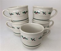 Longaberger Five traditional Holly tea cups