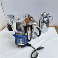 Various coffee items (carafes, percolator, etc.)