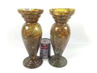 2 vases en verre souflé par artisan