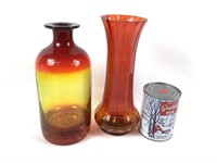 2 vases en verre empoli Rétro rouge/orange