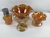 3 morceaux en verre carnaval et chandelier ambré