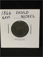 1866 Shield Nickel with Rays