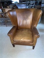 Thick Rustic Leather Wing Back Chair