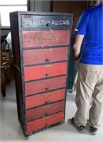 Antique HOLFAST Wooden Fan Belt Rolling Cabinet