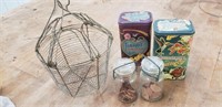 Vintage Egg Basket, Seed Tins, Ball Jars with Lids