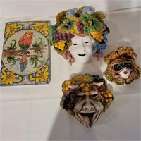 Vintage Italian Majolica art mask faces
