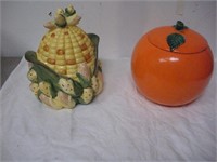 Holiday Pottery Cookie Jars, Orange and Corn