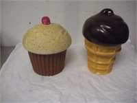 2 Ceramic Cookie Jars- Icecream, Cupcake
