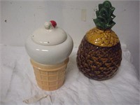 2 Ceramic Cookie Jars- Pineapple, Icecream Cone