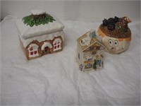 3 Ceramic Cookie Jars, Houses and Pumpkin