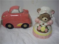 2 Ceramic Cookie Jars- Bear and Car