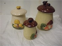 3 Ceramic Cookie Jars- Mushrooms