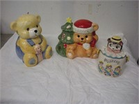 2 Ceramic Cooke Jars- Bears, Kitty