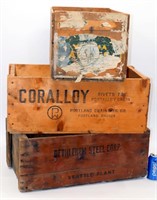3 Vintage Wood Crates- Portland, Seattle, Steel