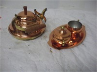 Copper Clad Teapot, Creamer, Sugar