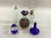 Lot of 5 Glassware Pieces Including Multi Color