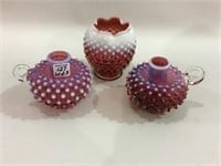 Lot of 3 Cranberry Opalescent Pieces Including