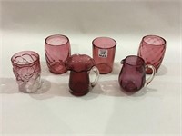 Lot of 6 Cranberry Glass Pieces Including