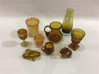 Lot of 9 Various Amber, Carnival & Fenton Pieces