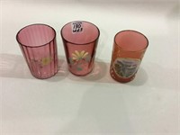Lot of 3 Cranberry Victorian Tumblers