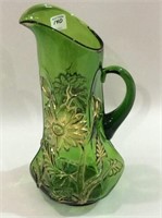 Victorian Green Glass Pitcher approximately 13