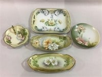 Lot of 5 Various Hand Painted Floral Pieces