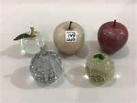 Lot of 5 Various Fruit Design Glass & Marble