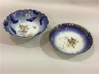 Lot of 2 Germany Cobalt Blue Floral Decorated