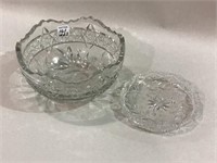 Lot of 2 Including Round Ornate Glass Bowl