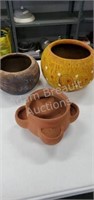 3 terracotta & clay flower planters - Los Mexico