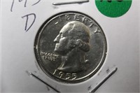 1955-D Uncirculated Washington Silver Quarter
