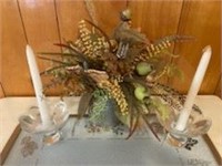 Candle Sticks w/ holder and Floral Center pc.