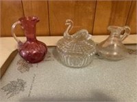Cranberry Vase, Swan Candy Dish, Etc.
