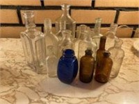 15 Small Medicine Bottles some w/ Color