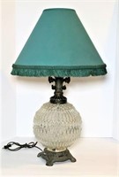 Vintage Pressed Glass Table Lamp on Brass