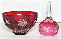 Cranberry Cut to Clear Bowl & Bell