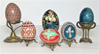 Selection of Painted Wood & Stone Eggs on