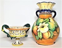 Hand Painted Stoneware Vase & Bowl