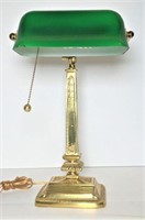 Brass Bankers Lamp with Green Glass Shade