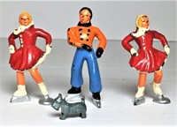 Painted Lead Skating Figures Lot of 3